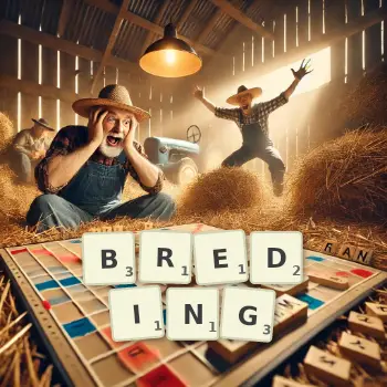Creative illustration for a Scrabble game with the word BREDING spelled out in tiles on the board.