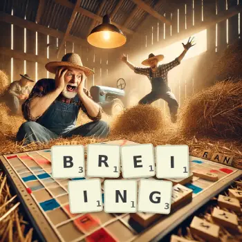 Creative illustration for a Scrabble game with the word BREIING spelled out in tiles on the board.