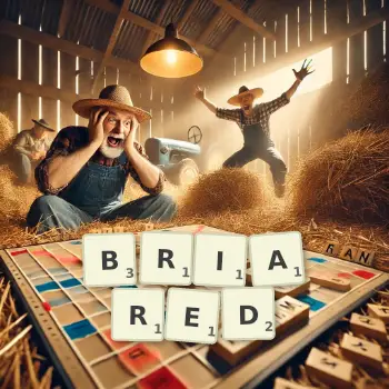 Creative illustration for a Scrabble game with the word BRIARED spelled out in tiles on the board.