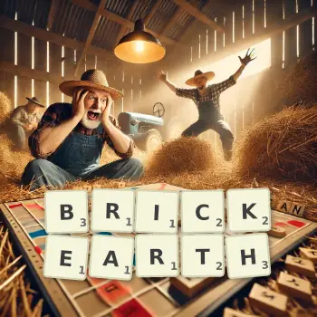 Creative illustration for a Scrabble game with the word BRICKEARTH spelled out in tiles on the board.