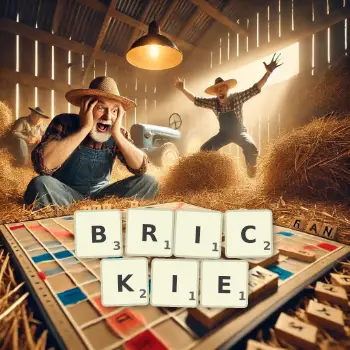 Creative illustration for a Scrabble game with the word BRICKIE spelled out in tiles on the board.