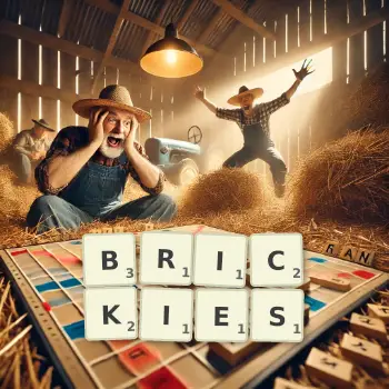 Creative illustration for a Scrabble game with the word BRICKIES spelled out in tiles on the board.