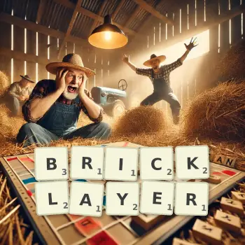Creative illustration for a Scrabble game with the word BRICKLAYER spelled out in tiles on the board.