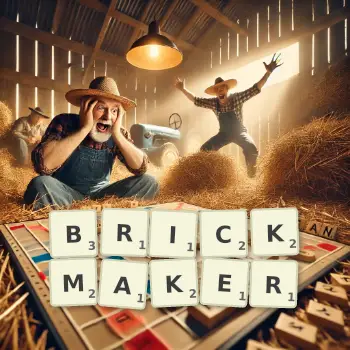 Creative illustration for a Scrabble game with the word BRICKMAKER spelled out in tiles on the board.