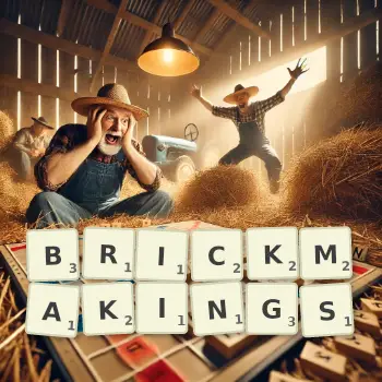 Creative illustration for a Scrabble game with the word BRICKMAKINGS spelled out in tiles on the board.