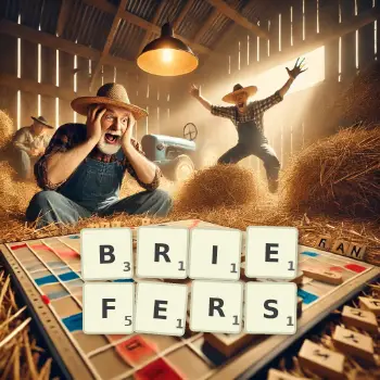 Creative illustration for a Scrabble game with the word BRIEFERS spelled out in tiles on the board.
