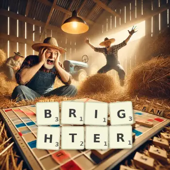 Creative illustration for a Scrabble game with the word BRIGHTER spelled out in tiles on the board.