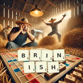 Creative illustration for a Scrabble game with the word BRINISH spelled out in tiles on the board.