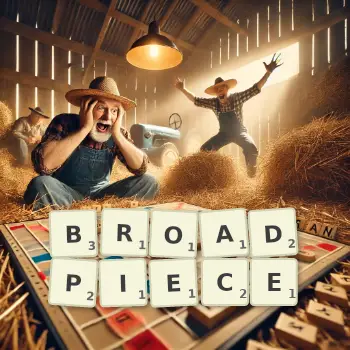 Creative illustration for a Scrabble game with the word BROADPIECE spelled out in tiles on the board.