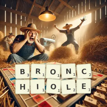 Creative illustration for a Scrabble game with the word BRONCHIOLE spelled out in tiles on the board.