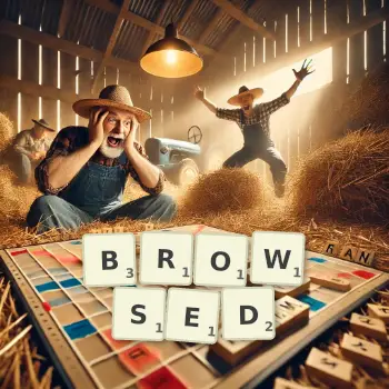 Creative illustration for a Scrabble game with the word BROWSED spelled out in tiles on the board.