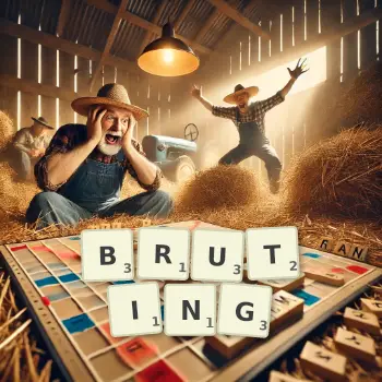 Creative illustration for a Scrabble game with the word BRUTING spelled out in tiles on the board.