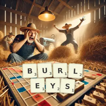 Creative illustration for a Scrabble game with the word BURLEYS spelled out in tiles on the board.