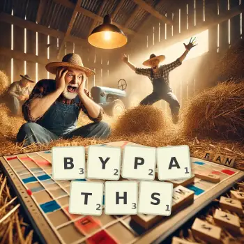 Creative illustration for a Scrabble game with the word BYPATHS spelled out in tiles on the board.