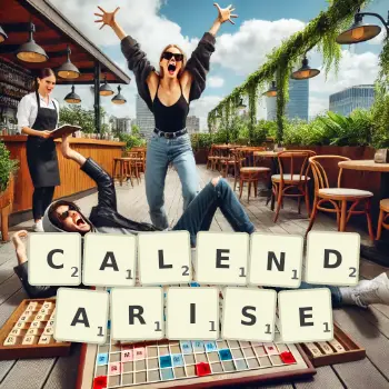 Creative illustration for a Scrabble game with the word CALENDARISE spelled out in tiles on the board.
