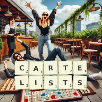 Creative illustration for a Scrabble game with the word CARTELISTS spelled out in tiles on the board.