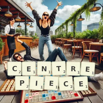 Creative illustration for a Scrabble game with the word CENTREPIECE spelled out in tiles on the board.