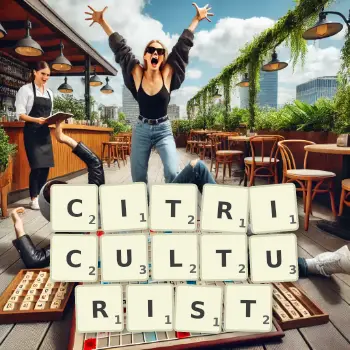 Creative illustration for a Scrabble game with the word CITRICULTURIST spelled out in tiles on the board.