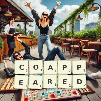 Creative illustration for a Scrabble game with the word COAPPEARED spelled out in tiles on the board.