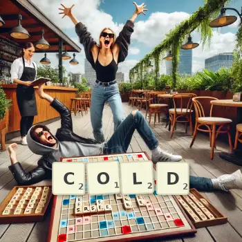 Creative illustration for a Scrabble game with the word COLD spelled out in tiles on the board.
