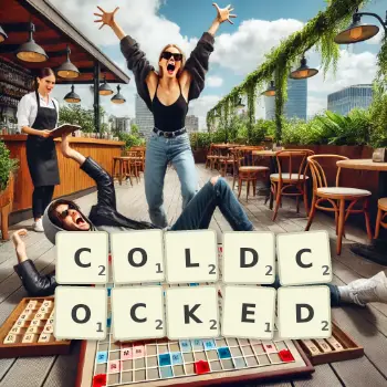 Creative illustration for a Scrabble game with the word COLDCOCKED spelled out in tiles on the board.