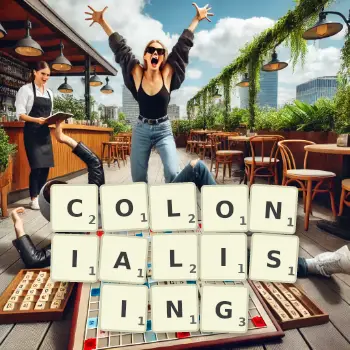 Creative illustration for a Scrabble game with the word COLONIALISING spelled out in tiles on the board.