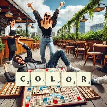 Creative illustration for a Scrabble game with the word COLOR spelled out in tiles on the board.