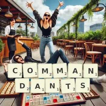 Creative illustration for a Scrabble game with the word COMMANDANTS spelled out in tiles on the board.