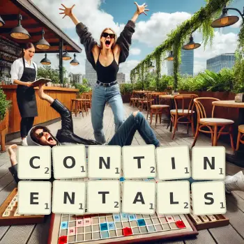 Creative illustration for a Scrabble game with the word CONTINENTALS spelled out in tiles on the board.