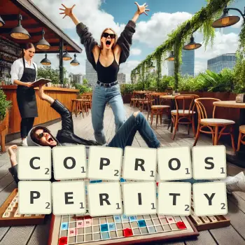 Creative illustration for a Scrabble game with the word COPROSPERITY spelled out in tiles on the board.