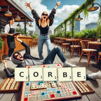 Creative illustration for a Scrabble game with the word CORBE spelled out in tiles on the board.