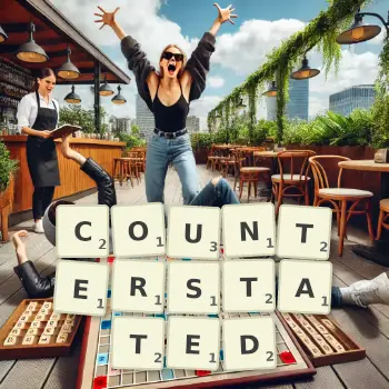 Creative illustration for a Scrabble game with the word COUNTERSTATED spelled out in tiles on the board.