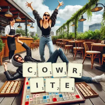 Creative illustration for a Scrabble game with the word COWRITE spelled out in tiles on the board.