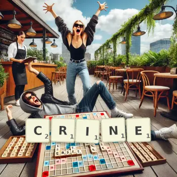 Creative illustration for a Scrabble game with the word CRINE spelled out in tiles on the board.