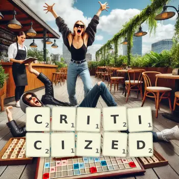 Creative illustration for a Scrabble game with the word CRITICIZED spelled out in tiles on the board.