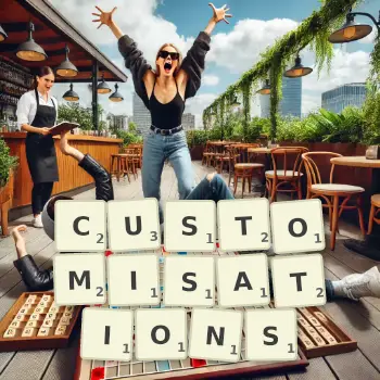 Creative illustration for a Scrabble game with the word CUSTOMISATIONS spelled out in tiles on the board.