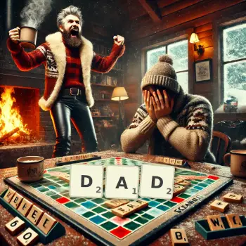 Creative illustration for a Scrabble game with the word DAD spelled out in tiles on the board.
