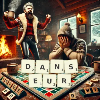 Creative illustration for a Scrabble game with the word DANSEUR spelled out in tiles on the board.
