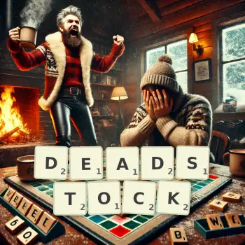Creative illustration for a Scrabble game with the word DEADSTOCK spelled out in tiles on the board.