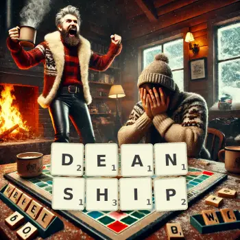 Creative illustration for a Scrabble game with the word DEANSHIP spelled out in tiles on the board.