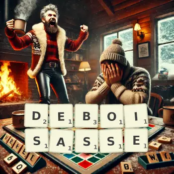 Creative illustration for a Scrabble game with the word DEBOISASSE spelled out in tiles on the board.