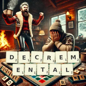 Creative illustration for a Scrabble game with the word DECREMENTAL spelled out in tiles on the board.