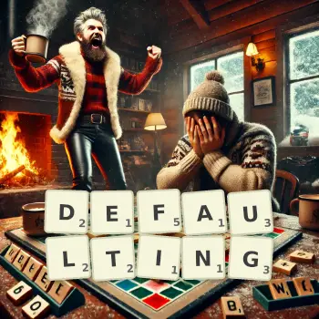 Creative illustration for a Scrabble game with the word DEFAULTING spelled out in tiles on the board.