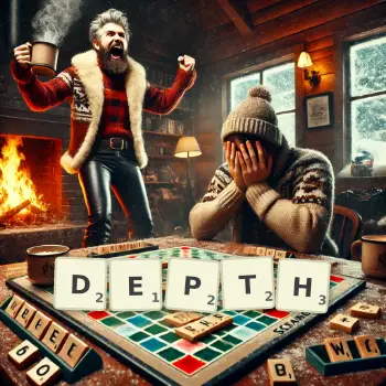 Creative illustration for a Scrabble game with the word DEPTH spelled out in tiles on the board.