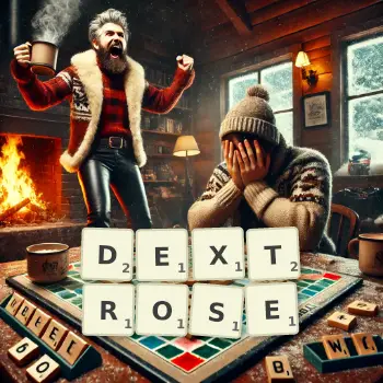 Creative illustration for a Scrabble game with the word DEXTROSE spelled out in tiles on the board.