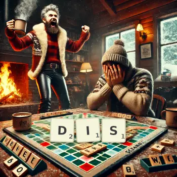 Creative illustration for a Scrabble game with the word DIS spelled out in tiles on the board.