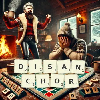 Creative illustration for a Scrabble game with the word DISANCHOR spelled out in tiles on the board.