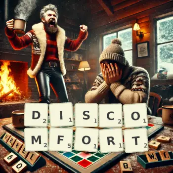 Creative illustration for a Scrabble game with the word DISCOMFORT spelled out in tiles on the board.