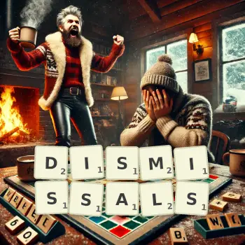 Creative illustration for a Scrabble game with the word DISMISSALS spelled out in tiles on the board.