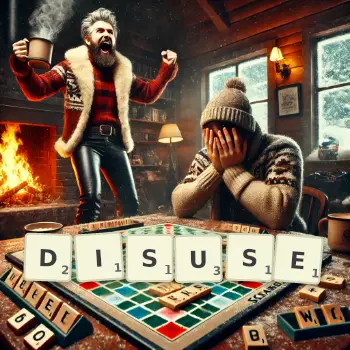 Creative illustration for a Scrabble game with the word DISUSE spelled out in tiles on the board.